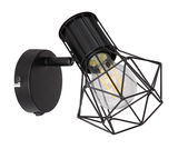 Schwarzer Metallstrahler mit geometrischem Gitterdesign, seitliche Perspektive