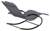 Graue Schaukelliege aus Metall und Stoff, seitliche Perspektive