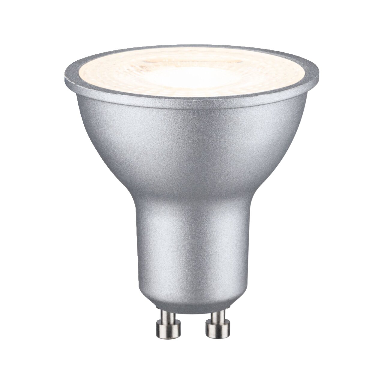 LED Leuchtmittel in silberner Farbe, seitliche Perspektive