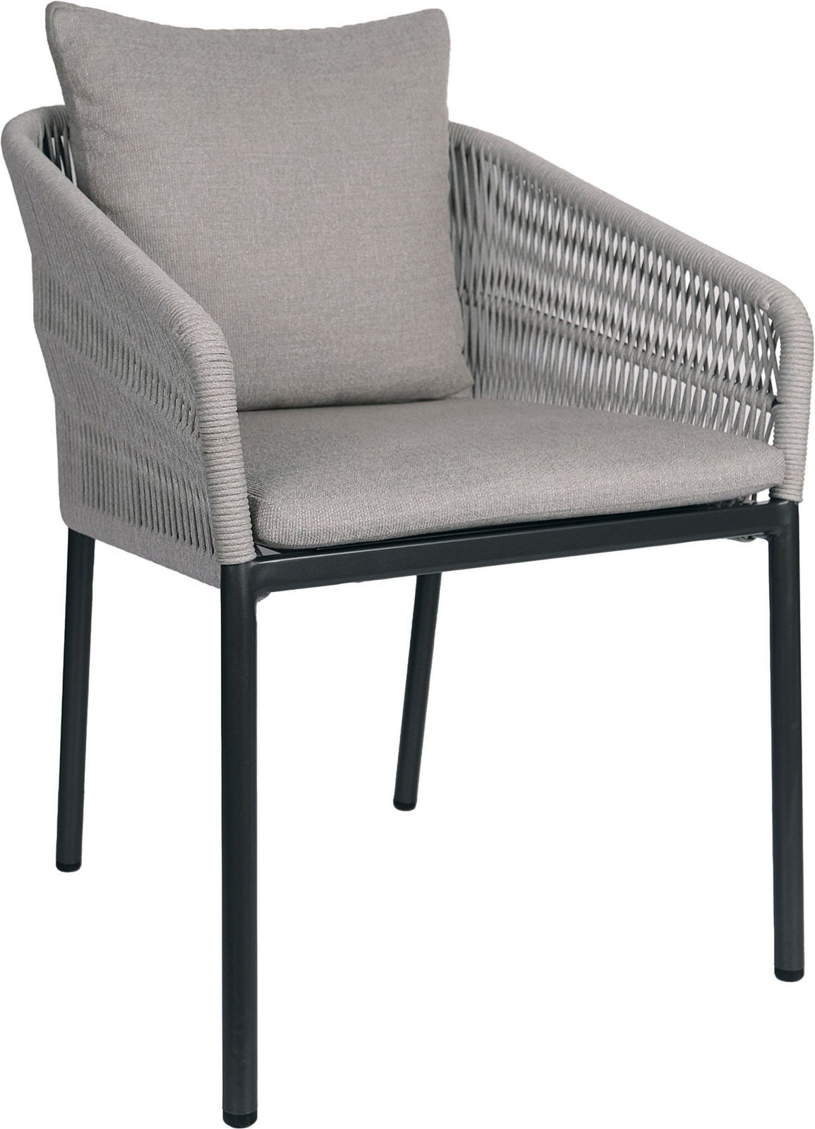 Stern Stapelsessel JELLA Moderner grauer Stapelsessel mit Kissen, seitliche Perspektive