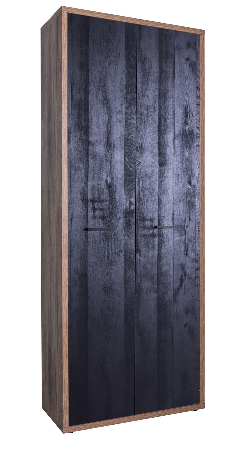 Schrank mit dunklen Holztüren und hellerem Holzrahmen, Frontalansicht