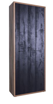 Schrank mit dunklen Holztüren und hellerem Holzrahmen, Frontalansicht