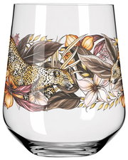 Gin Tumbler mit Leoparden- und Blumenmuster, seitliche Perspektive
