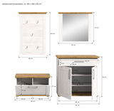 Garderobenkombination VERONA in heller Holzoptik mit Spiegel, Hakenleiste und Stauraum, frontal abgebildet.