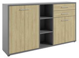 Moderner Aktenschrank mit Holzoptik und grauem Rahmen, Frontansicht
