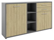 Moderner Aktenschrank mit Holzoptik und grauem Rahmen, Frontansicht