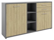 Moderner Aktenschrank mit Holzoptik und grauem Rahmen, Frontansicht