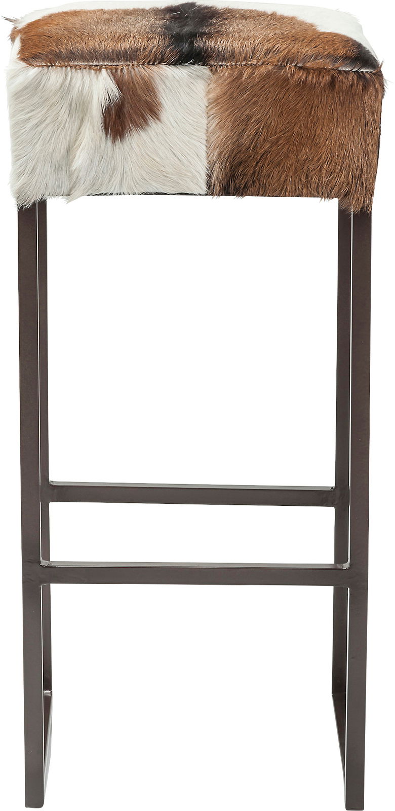 Hocker mit Fellbezug in verschiedenen Brauntönen, seitliche Perspektive