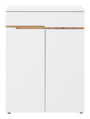 Moderner weißer Schuhschrank mit Holzdekorleiste, Frontalansicht