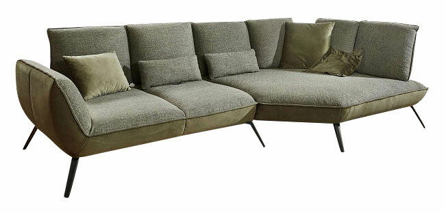 Moderano Longchairkombination ALPHA in grauem Stoff mit olivgrünen Akzenten, seitliche Perspektive