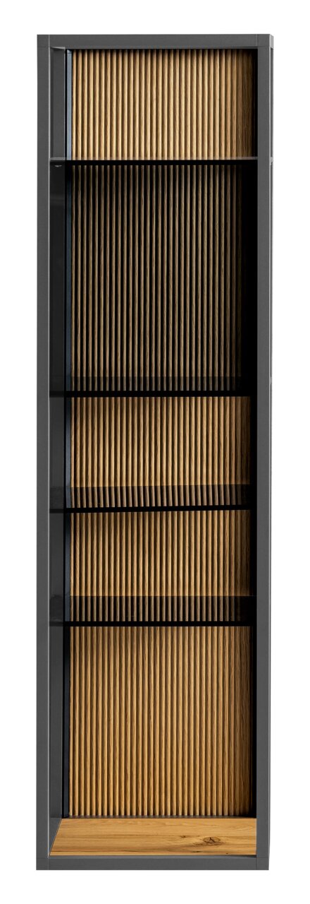 Venjakob Hangende plank TAGENA Hangende plank met verticale houten latten en een zwart frame, vooraanzicht