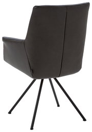 Rückansicht eines modernen Sessels mit schwarzem Lederbezug und schlanken Metallbeinen.