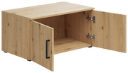 Holz-Aufsatzschrank mit zwei geöffneten Türen, Frontansicht