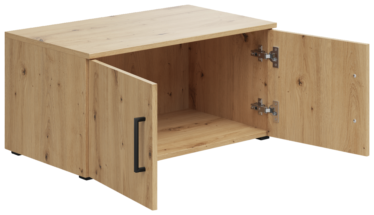 Holz-Aufsatzschrank mit zwei geöffneten Türen, Frontansicht