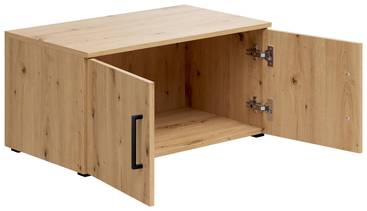 Holz-Aufsatzschrank mit zwei geöffneten Türen, Frontansicht