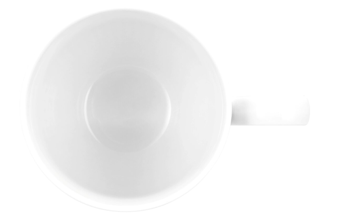 Weiße Tasse mit Henkel, Ansicht von oben