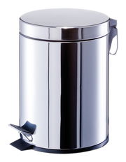 Silberner Treteimer aus Edelstahl, 5 Liter, seitliche Perspektive