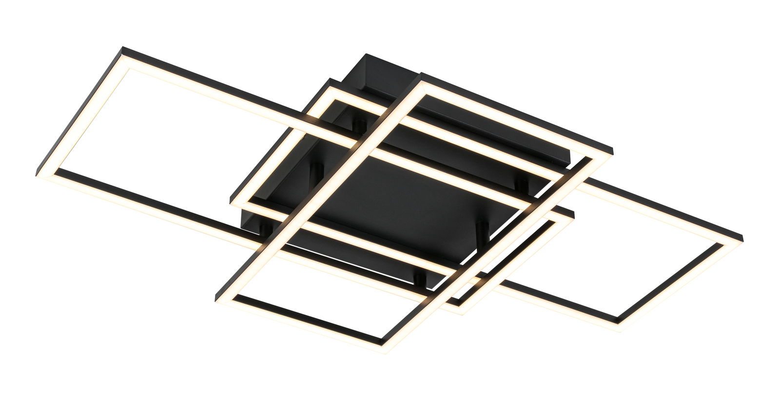 Moderne LED-Deckenleuchte mit geometrischem Design, seitliche Perspektive