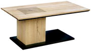 Moderne houten salontafel met rechthoekig tafelblad en stevig onderstel, zijaanzicht