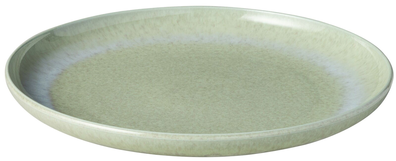 Grüner Frühstücksteller aus Keramik, leicht von der Seite fotografiert