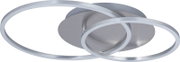 Moderne LED-Deckenleuchte mit zwei überlappenden Ringen aus Metall, seitliche Perspektive