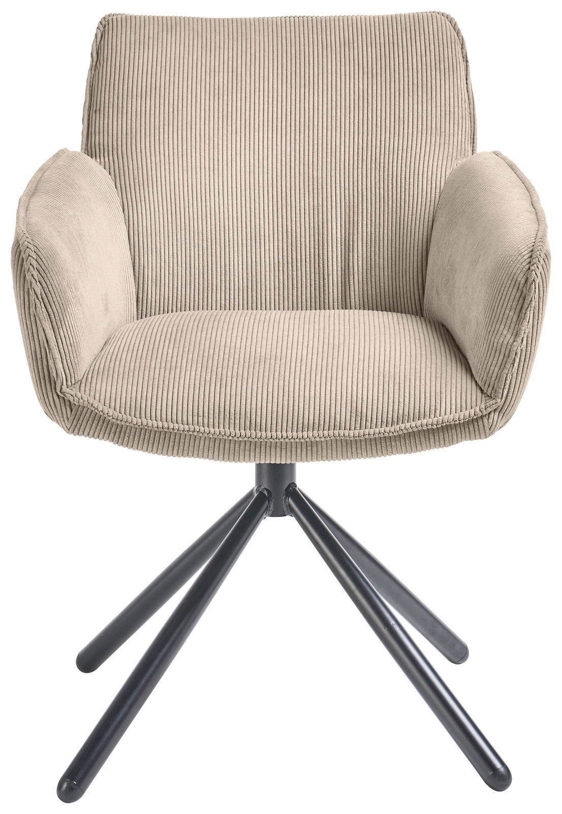 Set one by Musterring Armlehnstuhl SET ONE FRISCO Frontansicht eines beigen Armlehnstuhls mit geripptem Stoffbezug und schwarzem Metallgestell.