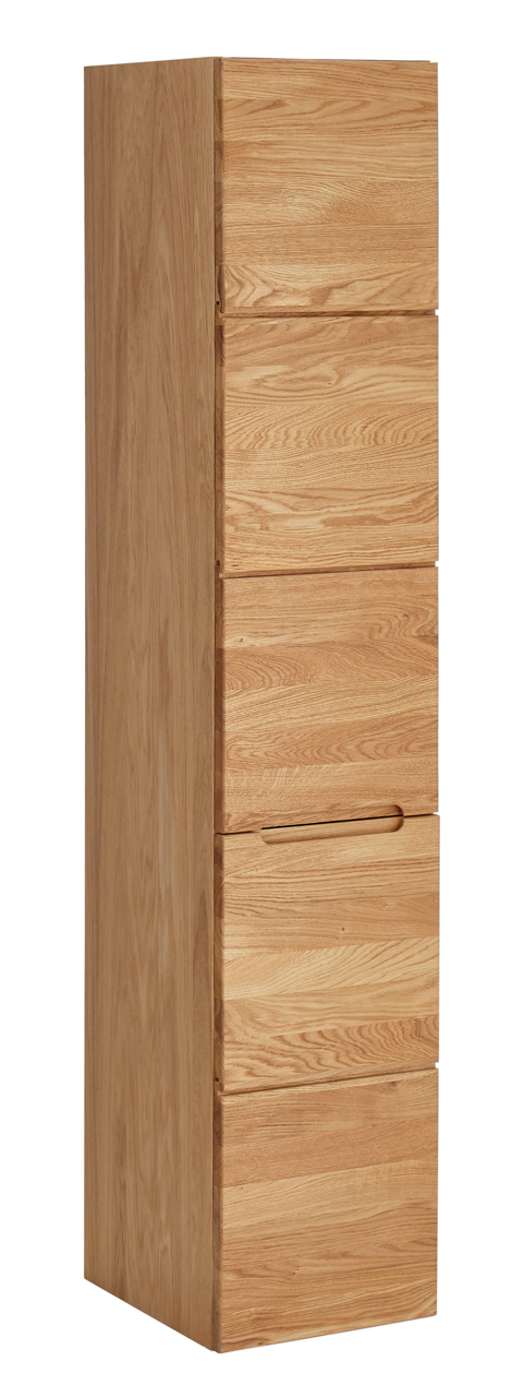 Linea Natura Hochschrank ALBANY Hochschrank aus Holz in seitlicher Perspektive