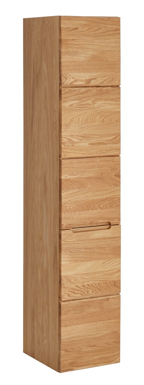 Linea Natura Hochschrank ALBANY Hochschrank aus Holz in seitlicher Perspektive