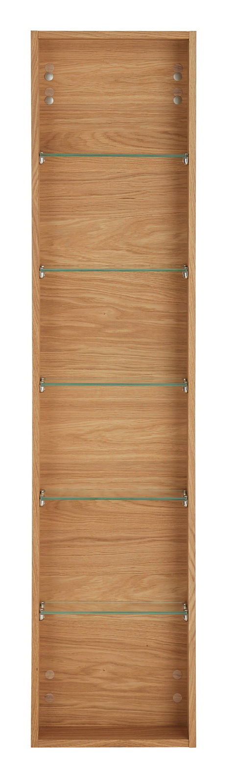 Holzregal mit Glasböden, frontale Ansicht