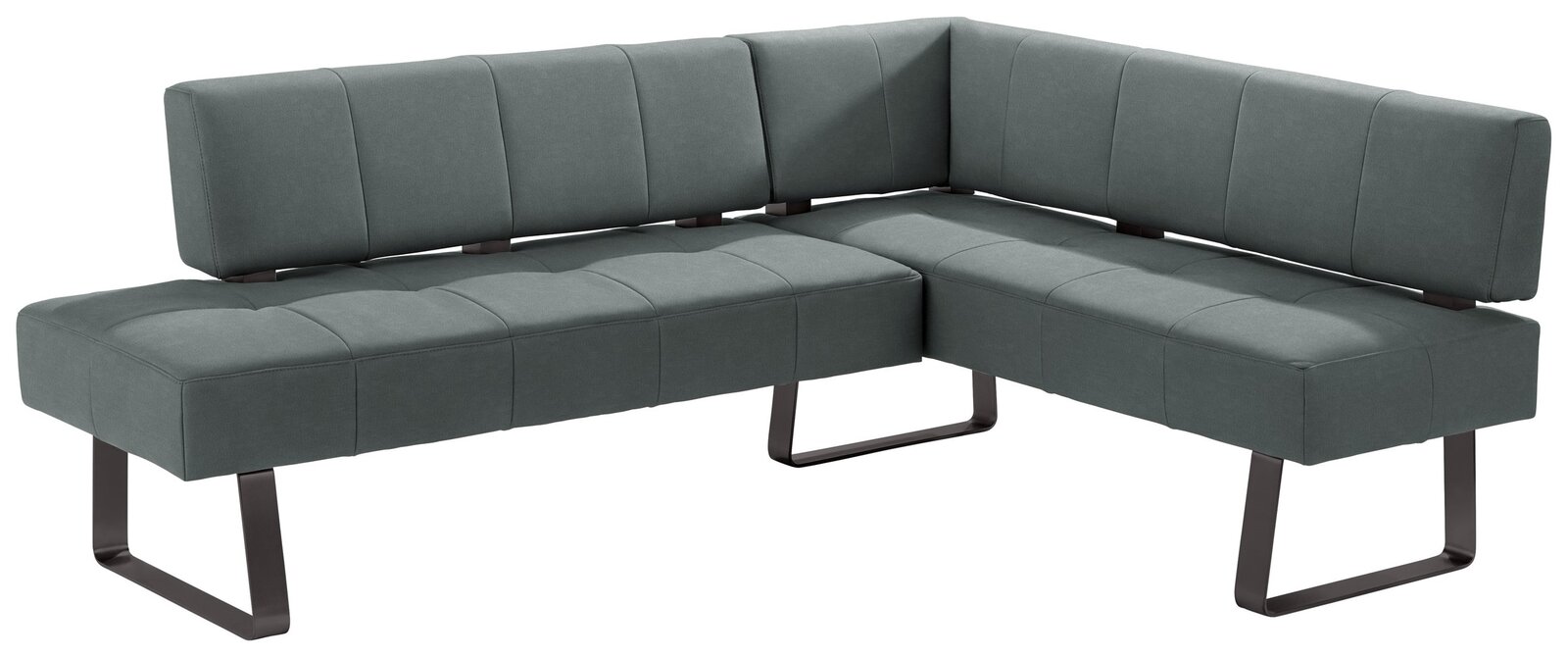 Graue Eckbank mit modernem Design, seitliche Perspektive