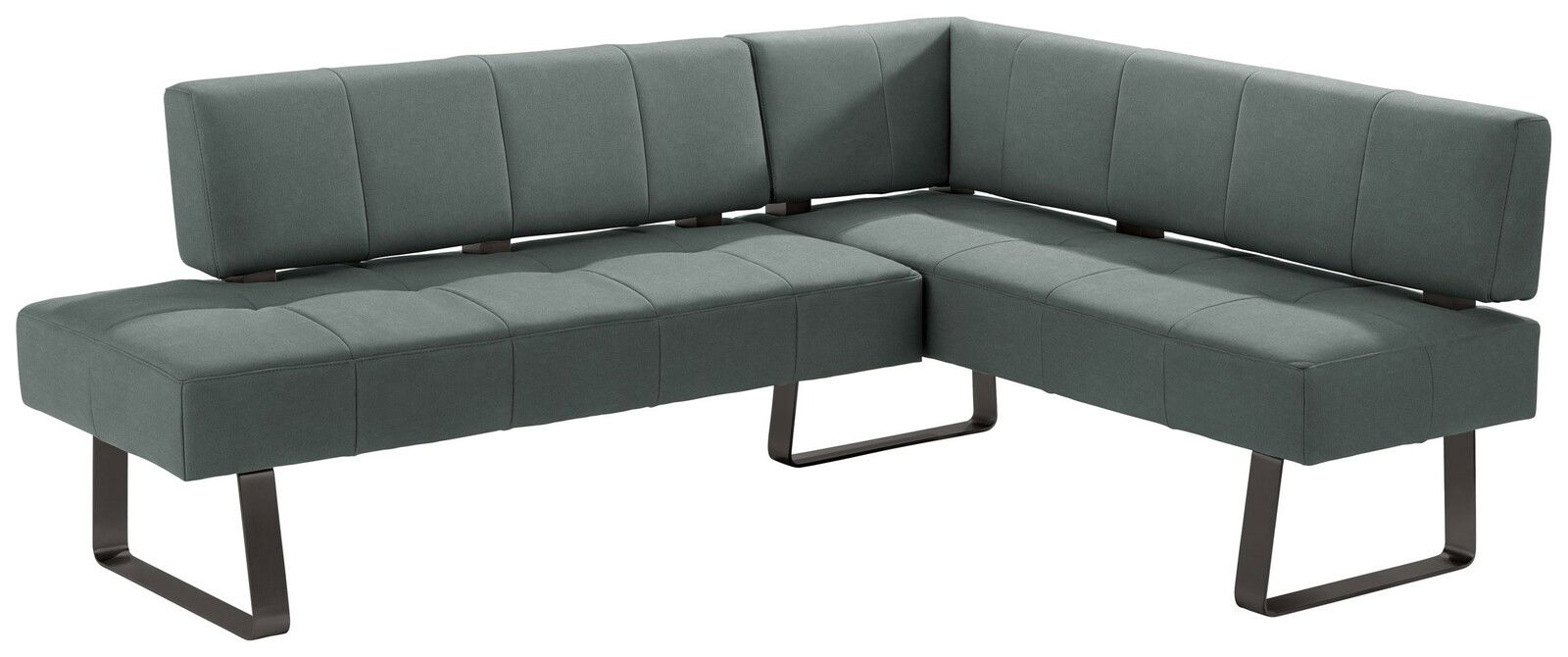 Graue Eckbank mit modernem Design, seitliche Perspektive