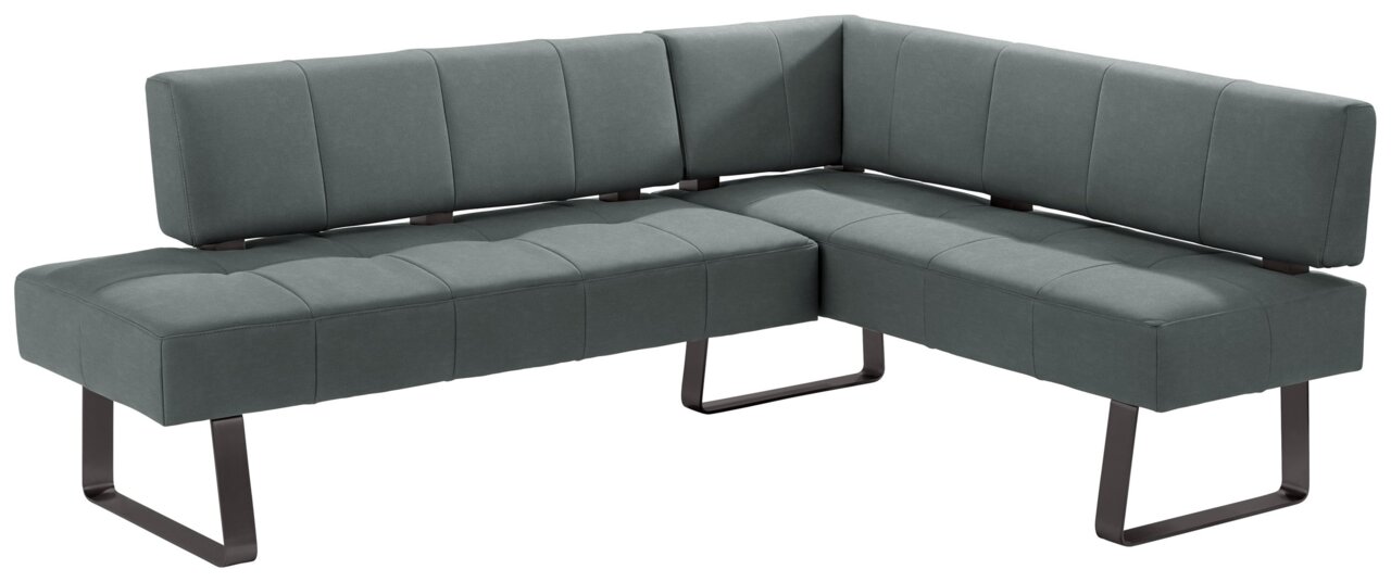 Graue Eckbank mit modernem Design, seitliche Perspektive