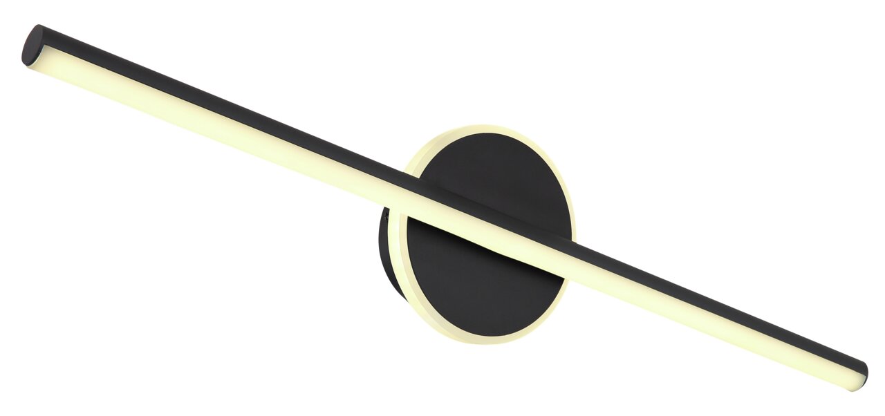 Moderne Wandleuchte PEPE in Schwarz mit langem, horizontalem Leuchtkörper, seitliche Perspektive