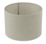 Zylindrischer Lampenschirm aus beigem Stoff, seitliche Perspektive