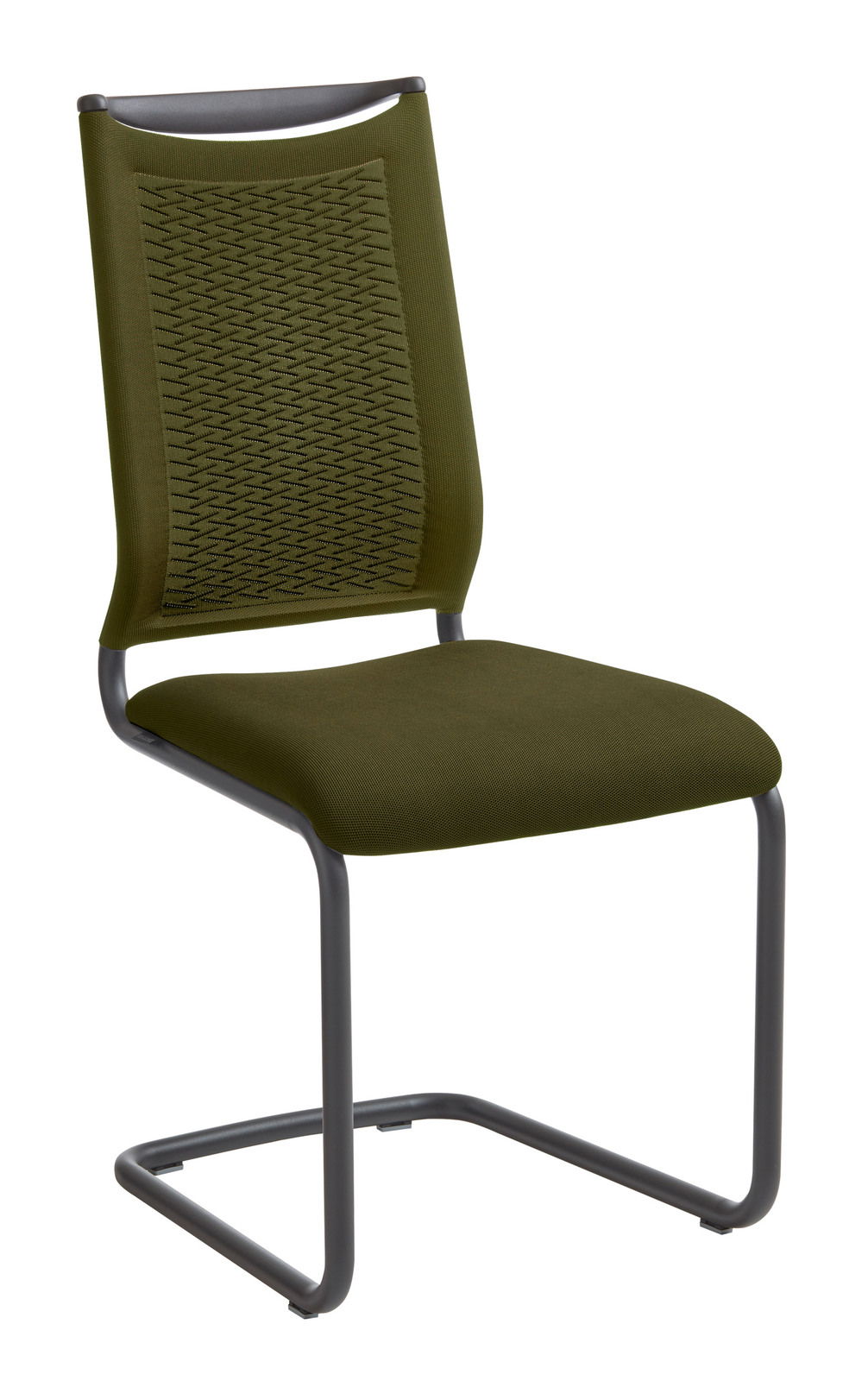 Venjakob Freischwinger-Stuhl LILLI Moderner Freischwinger-Stuhl in Olivgrün mit Netzrückenlehne, seitliche Perspektive