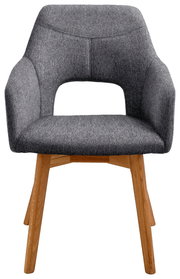 Grauer Sessel mit Holzbeinen, Vorderansicht
