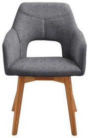 Grauer Sessel mit Holzbeinen, Vorderansicht