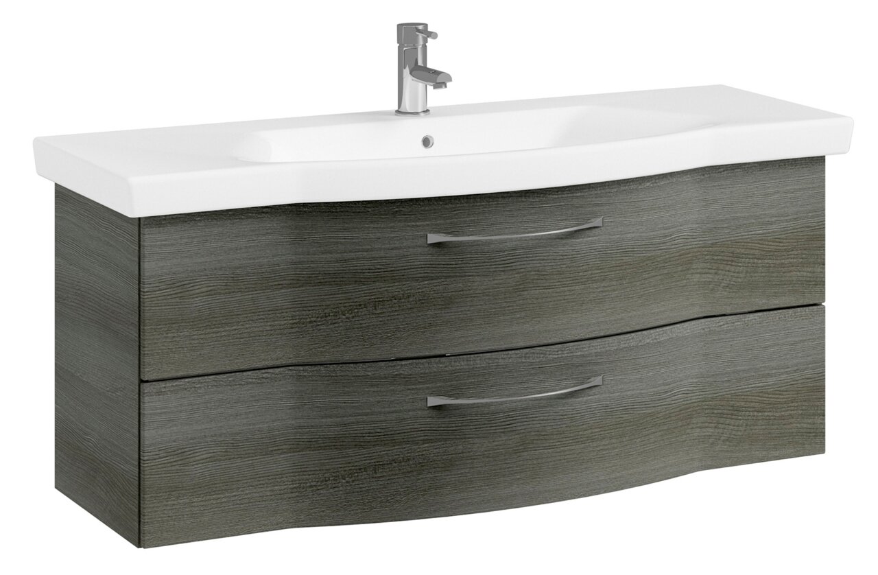 Pelipal Waschtischlösung SERIE 6005 SPRINT Moderner Waschtisch mit zwei Schubladen in Holzoptik, seitliche Perspektive