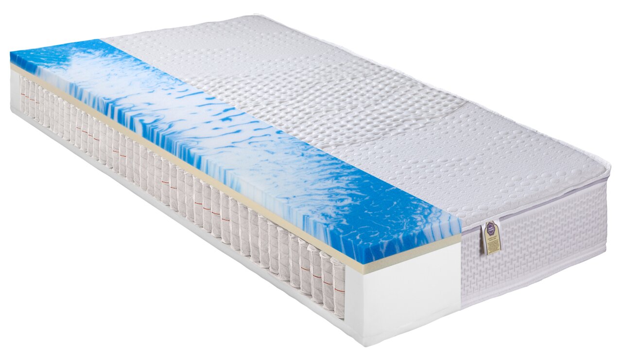 Max Berger Taschenfederkernmatratze WATERFLEX 800 Taschenfederkernmatratze 90 x 200 cm mit blauer Gelauflage, seitliche Perspektive
