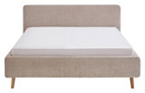 Beiges Polsterbettgestell mit Holzfüßen, Frontalansicht