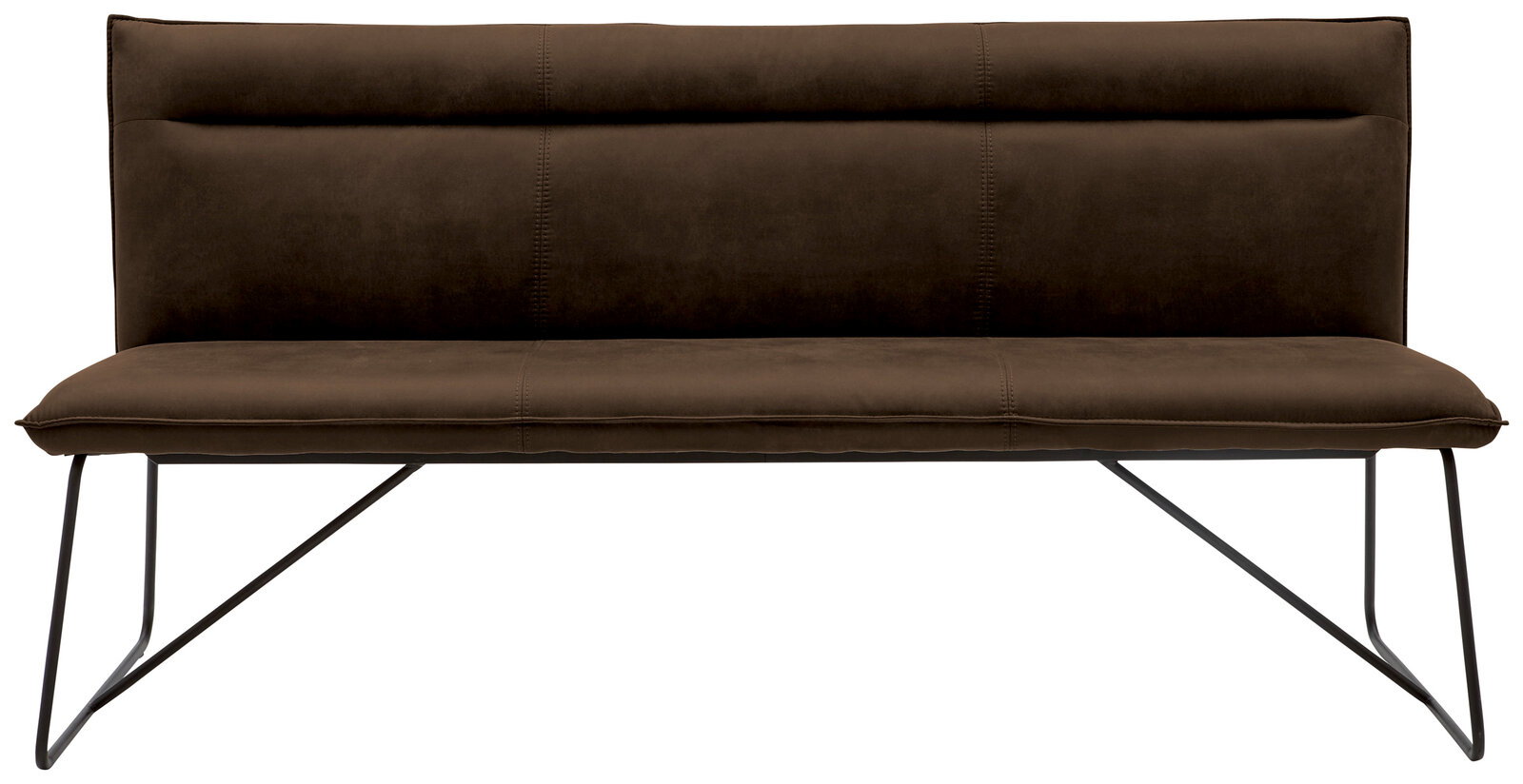 Braune Bank mit Metallbeinen, Vorderansicht