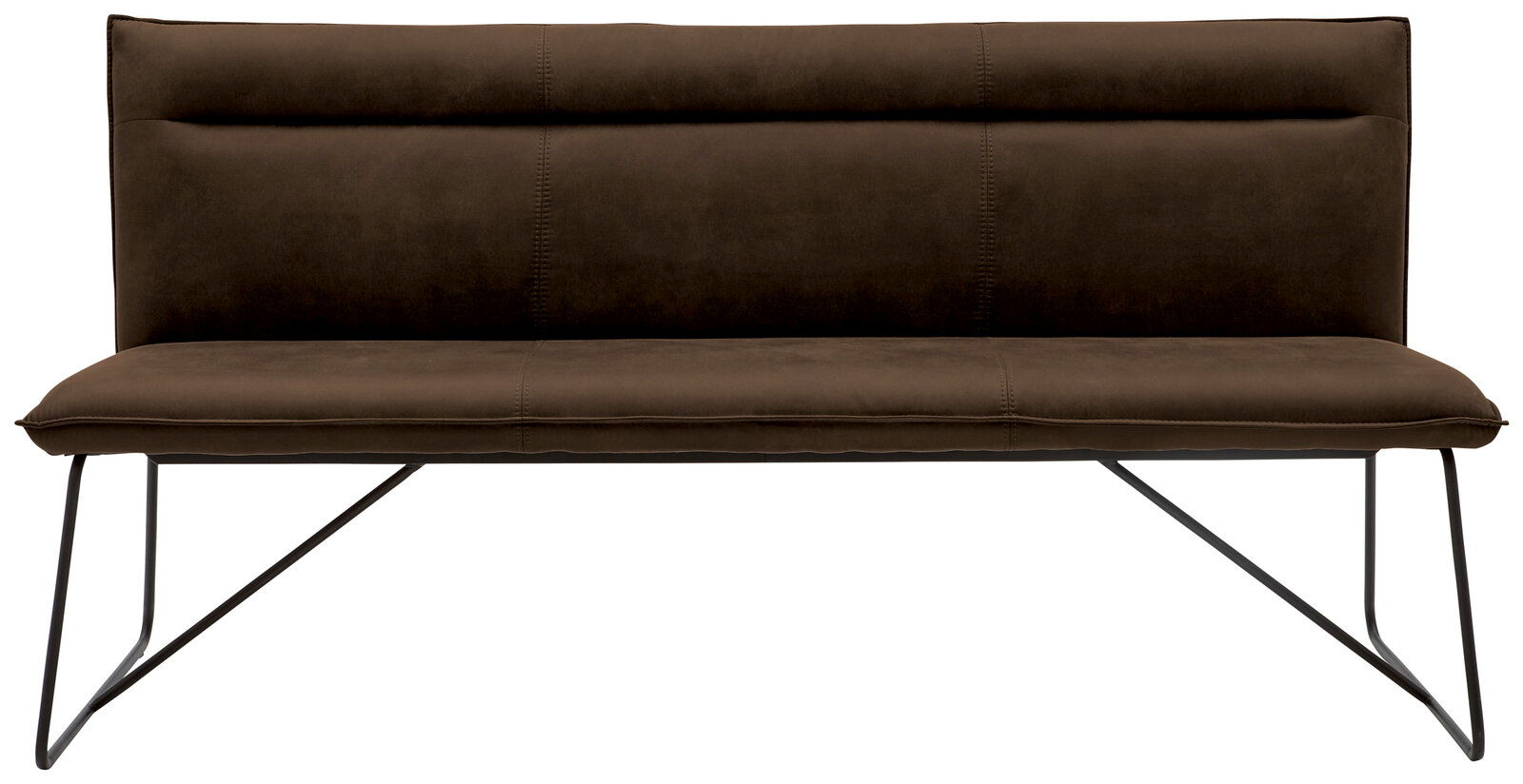 Braune Bank mit Metallbeinen, Vorderansicht