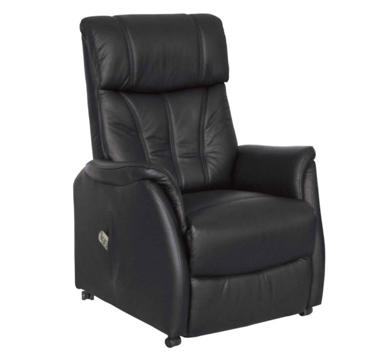 Schwarzer Fernsehsessel aus Leder, seitliche Perspektive