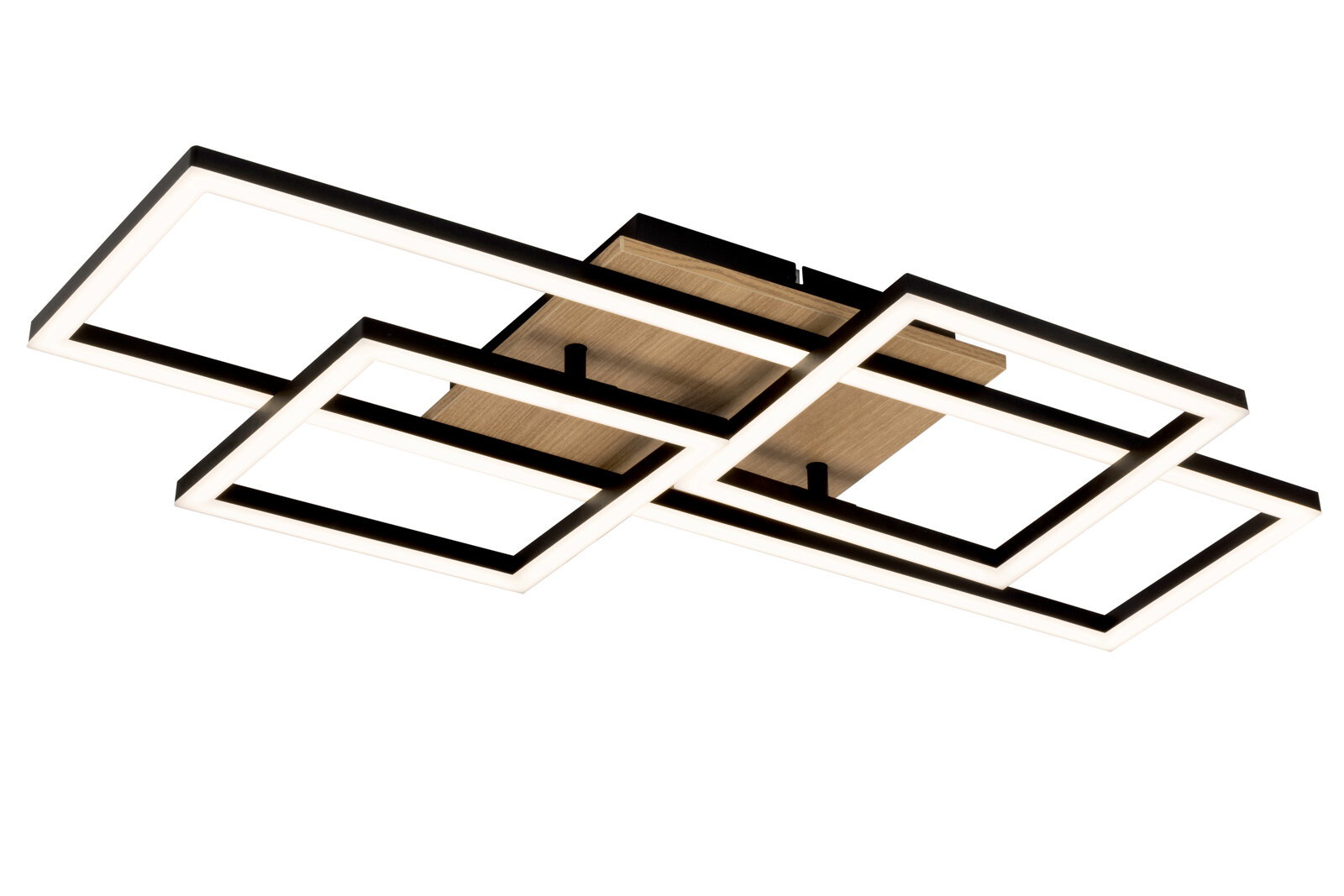 Moderne LED-Deckenleuchte mit geometrischem Design, seitliche Perspektive