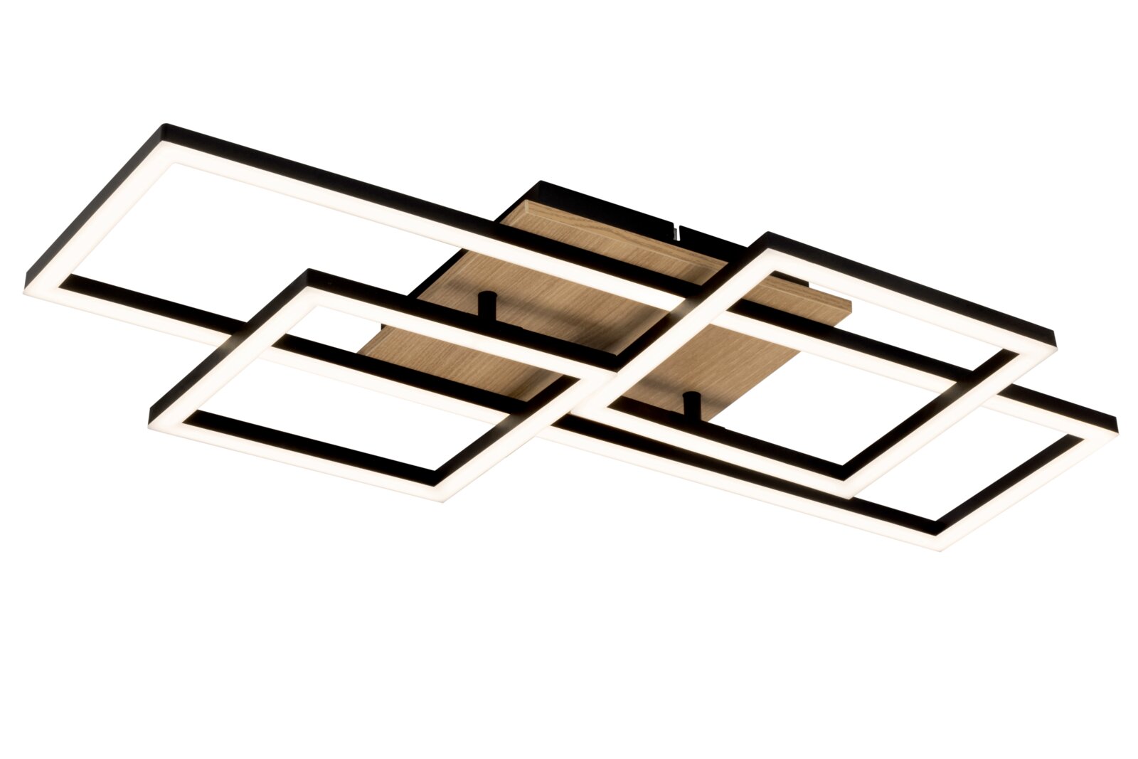 Moderne LED-Deckenleuchte mit geometrischem Design, seitliche Perspektive