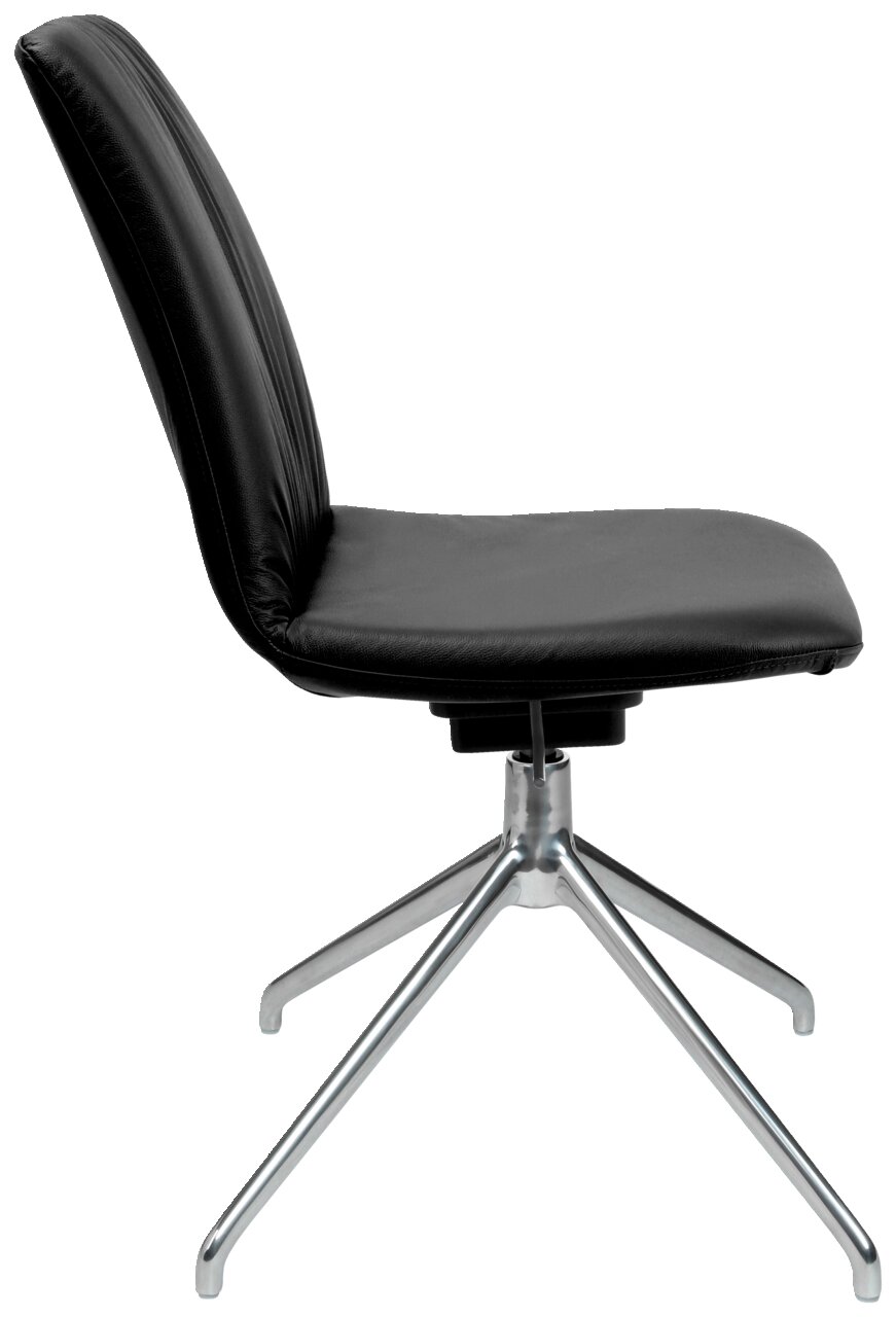 Moderne zwarte stoel met metalen frame, zijaanzicht