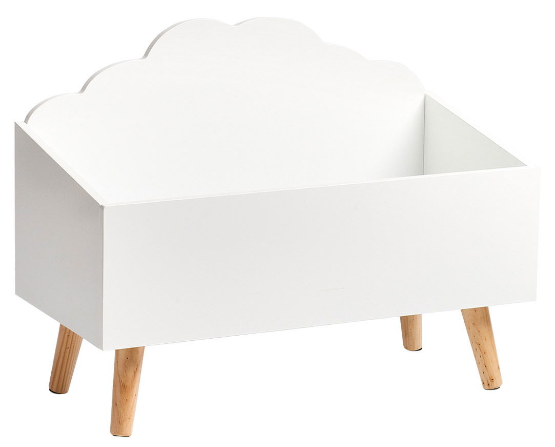 Zeller Present Kinder-Aufbewahrungstruhe WOLKE Weiße Kinder-Aufbewahrungstruhe mit wolkenförmiger Rückenlehne und Holzbeinen, seitliche Perspektive