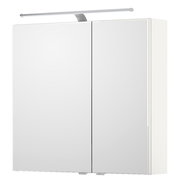 Moderner Spiegelschrank mit zwei Türen und integrierter Beleuchtung, seitliche Perspektive