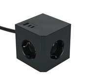 Schwarzer Steckdosenwürfel mit USB-Anschlüssen, Perspektive von oben