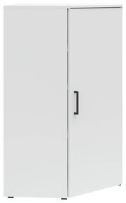 Weiße Eckkommode mit schwarzem Griff, frontal und leicht seitlich betrachtet.